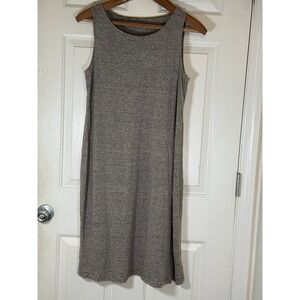 Eileen Fisher Brown Striped 100% Linen Midi Dress Size medium Minimalist Classy